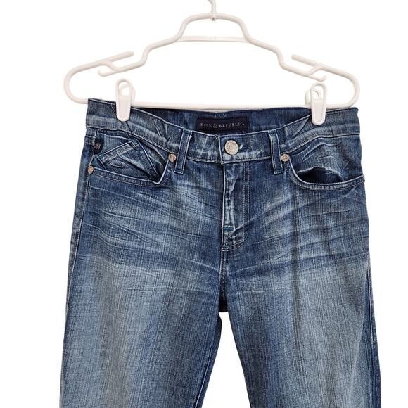 Rock & Republic Mid Rise Bootcut Jeans Raw Hem Medium Wash Denim Blue Size 29 - Picture 3 of 13
